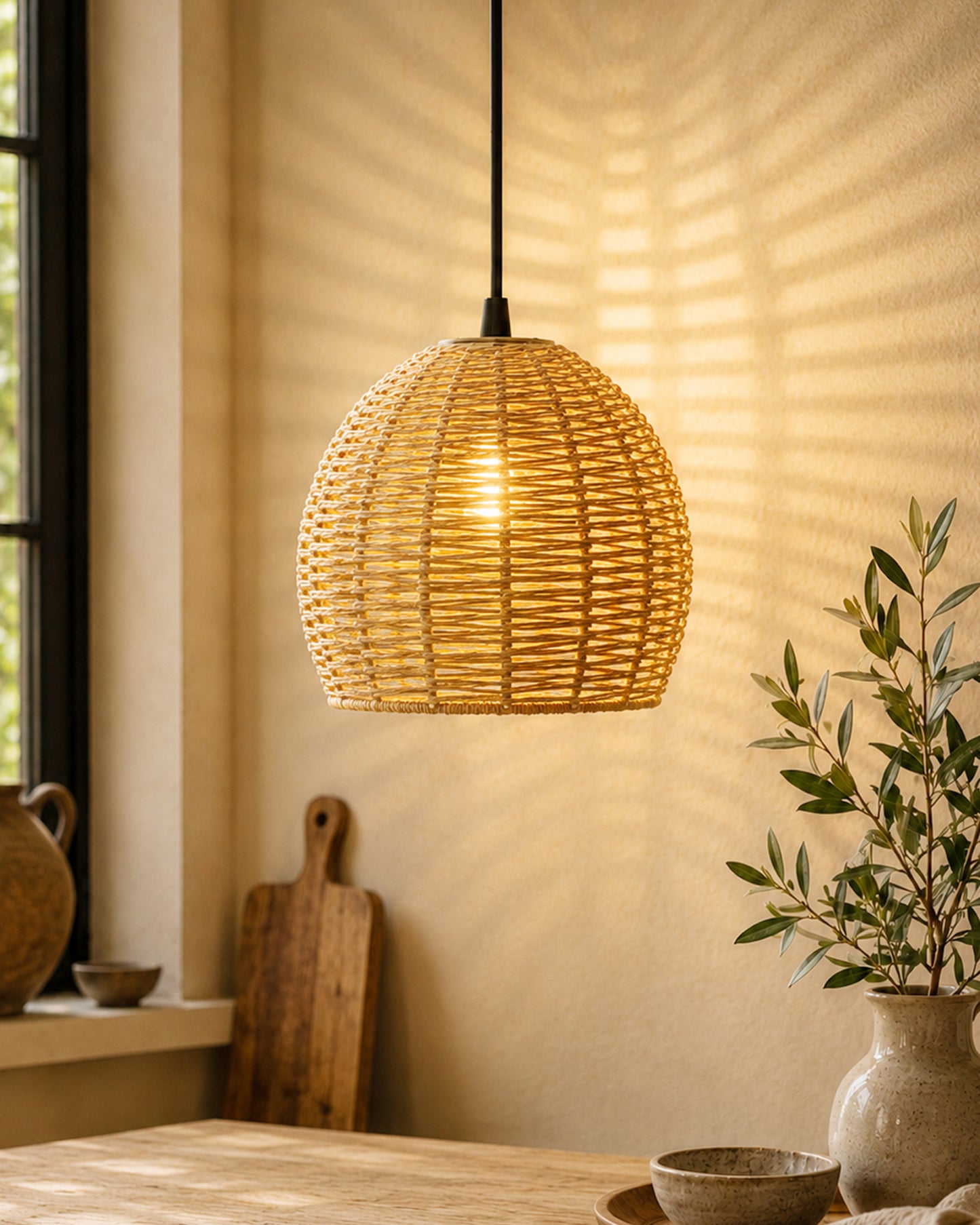 Seagrass Chandelier Hanging Lamp Natural Rattan Weaving Single Light Fixture Rustic Pendant Light for Kitchen Dining Room Restaurants Bars, Natural Texture, Bottle