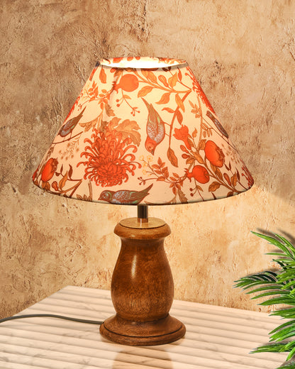 Mid Century Single Table Lamp for Living Room Farmhouse Linen Bedside Lamps for Bedroom Kids Room Dorm Office Mini-Guard, Walnut, Birds Cone