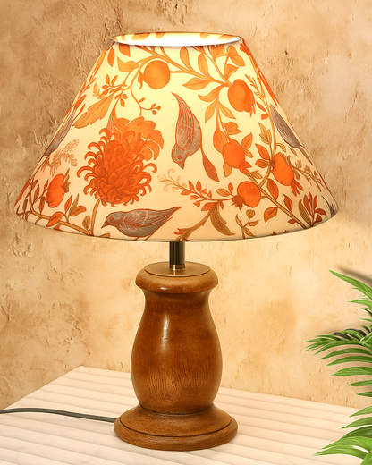 Mid Century Single Table Lamp for Living Room Farmhouse Linen Bedside Lamps for Bedroom Kids Room Dorm Office Mini-Guard, Walnut, Birds Cone