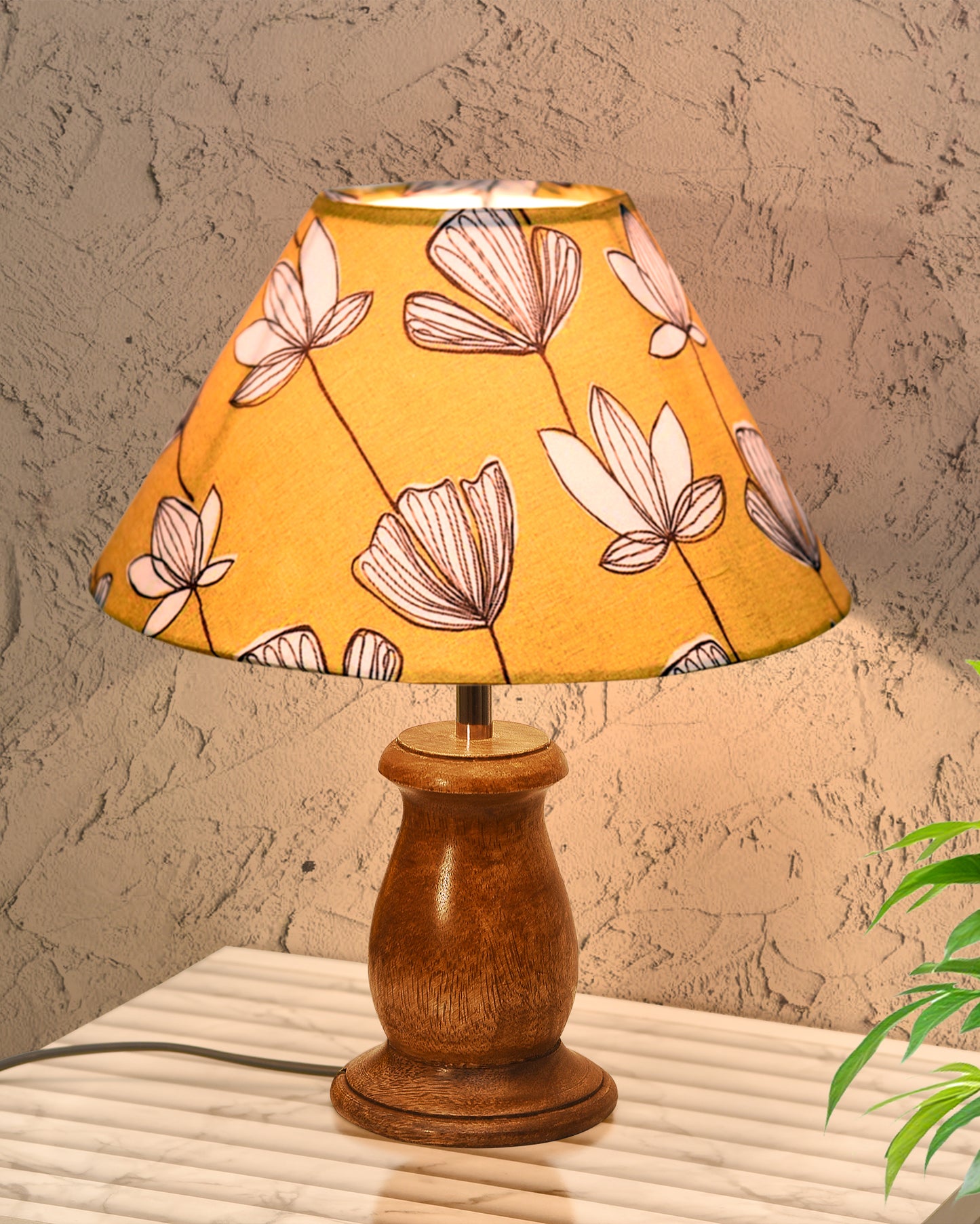 Mid Century Single Table Lamp for Living Room Farmhouse Linen Bedside Lamps for Bedroom Kids Room Dorm Office Mini-Guard, Walnut, Birds Cone