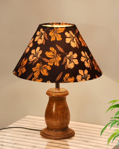 Mid Century Single Table Lamp for Living Room Farmhouse Linen Bedside Lamps for Bedroom Kids Room Dorm Office Mini-Guard, Walnut, Birds Cone