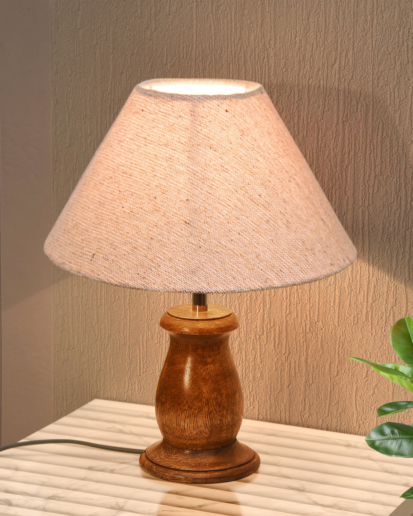 Mid Century Single Table Lamp for Living Room Farmhouse Linen Bedside Lamps for Bedroom Kids Room Dorm Office Mini-Guard, Walnut, Birds Cone