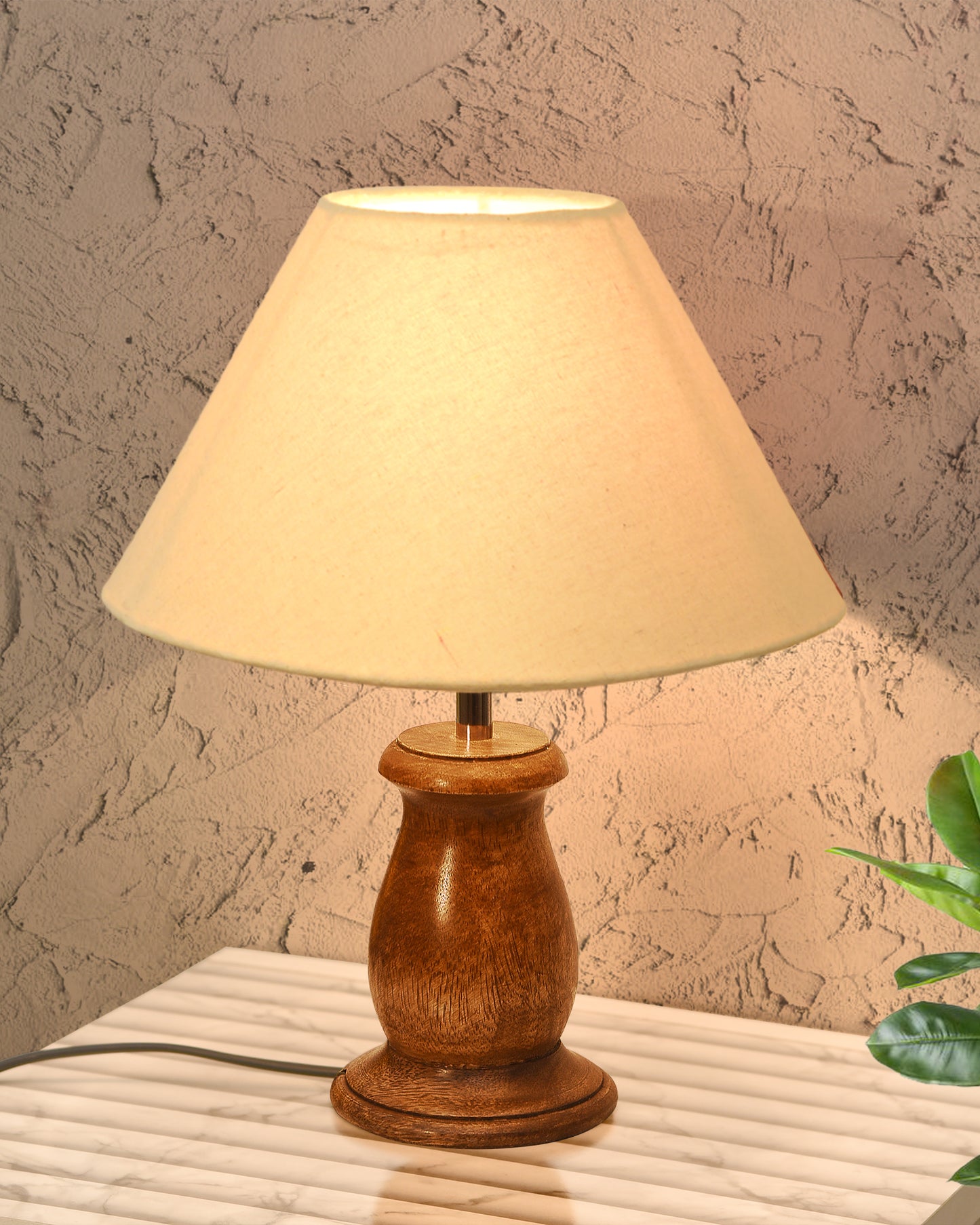 Mid Century Single Table Lamp for Living Room Farmhouse Linen Bedside Lamps for Bedroom Kids Room Dorm Office Mini-Guard, Walnut, Birds Cone