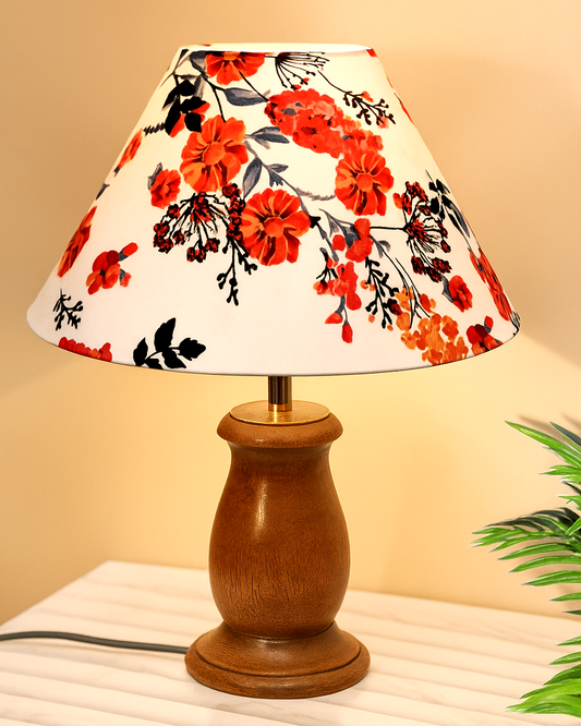 Mid Century Single Table Lamp for Living Room Farmhouse Linen Bedside Lamps for Bedroom Kids Room Dorm Office Mini-Guard, Walnut, Birds Cone