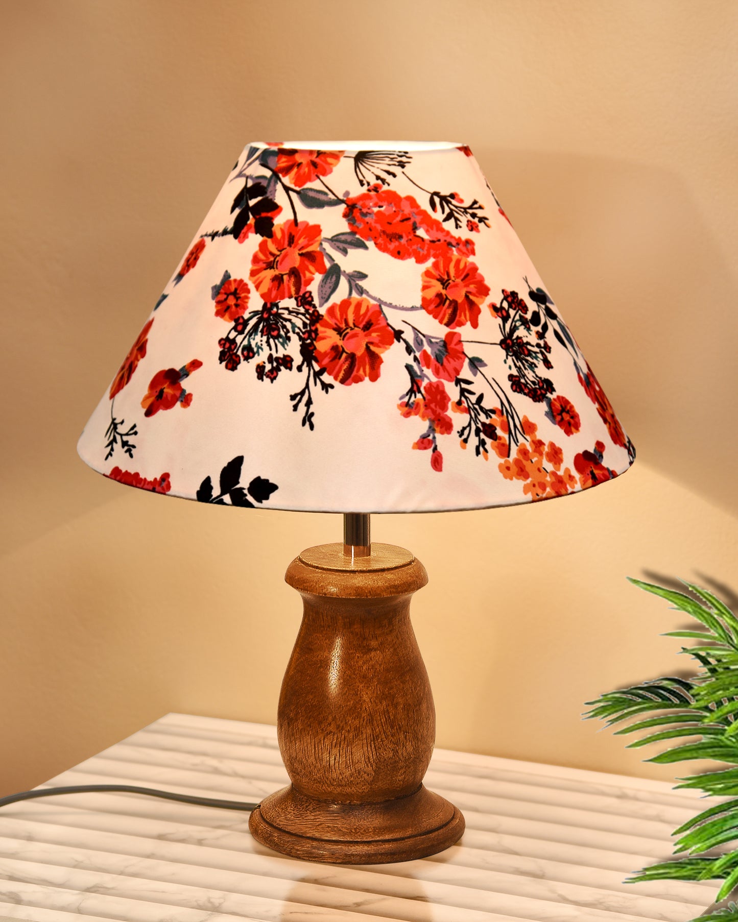 Mid Century Single Table Lamp for Living Room Farmhouse Linen Bedside Lamps for Bedroom Kids Room Dorm Office Mini-Guard, Walnut, Birds Cone