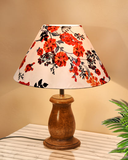 Mid Century Single Table Lamp for Living Room Farmhouse Linen Bedside Lamps for Bedroom Kids Room Dorm Office Mini-Guard, Walnut, Birds Cone