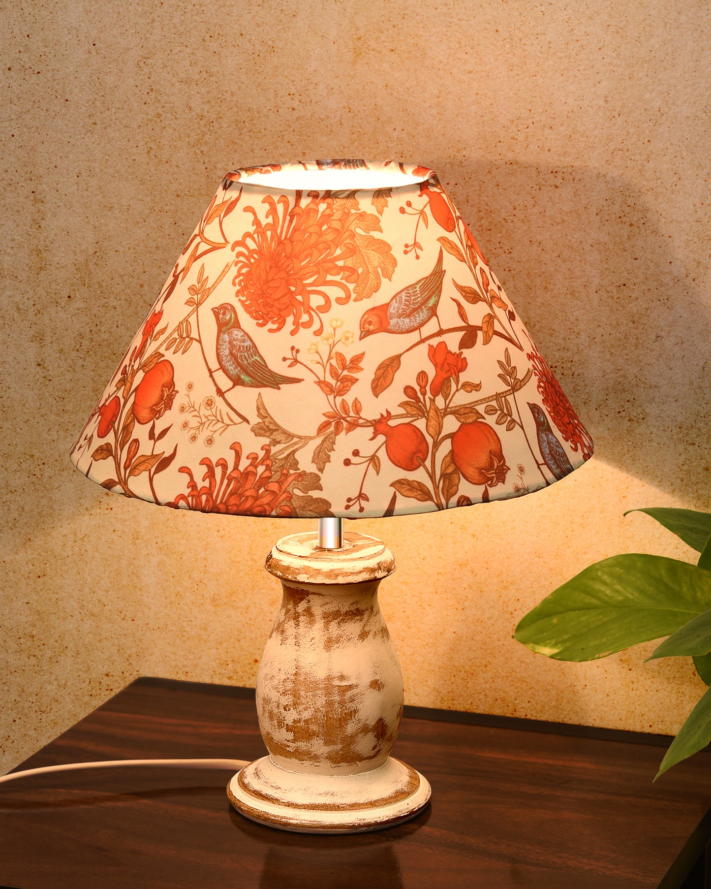 Mid Century Single Table Lamp for Living Room Farmhouse Linen Bedside Lamps for Bedroom Kids Room Dorm Office Mini-Guard, Whitewash, Birds Cone