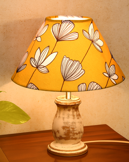 Mid Century Single Table Lamp for Living Room Farmhouse Linen Bedside Lamps for Bedroom Kids Room Dorm Office Mini-Guard, Whitewash, Birds Cone