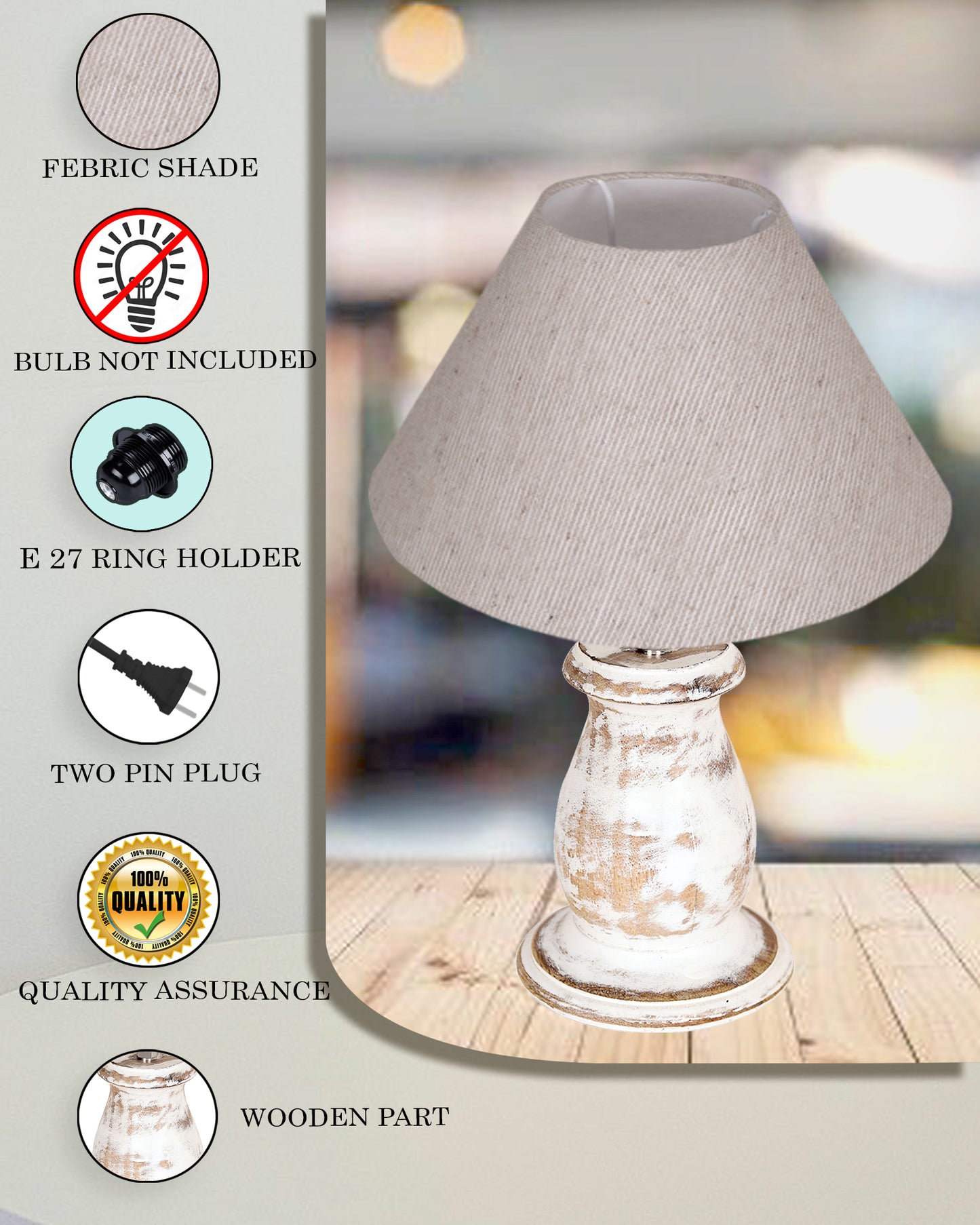 Mid Century Single Table Lamp for Living Room Farmhouse Linen Bedside Lamps for Bedroom Kids Room Dorm Office Mini-Guard, Whitewash, Birds Cone