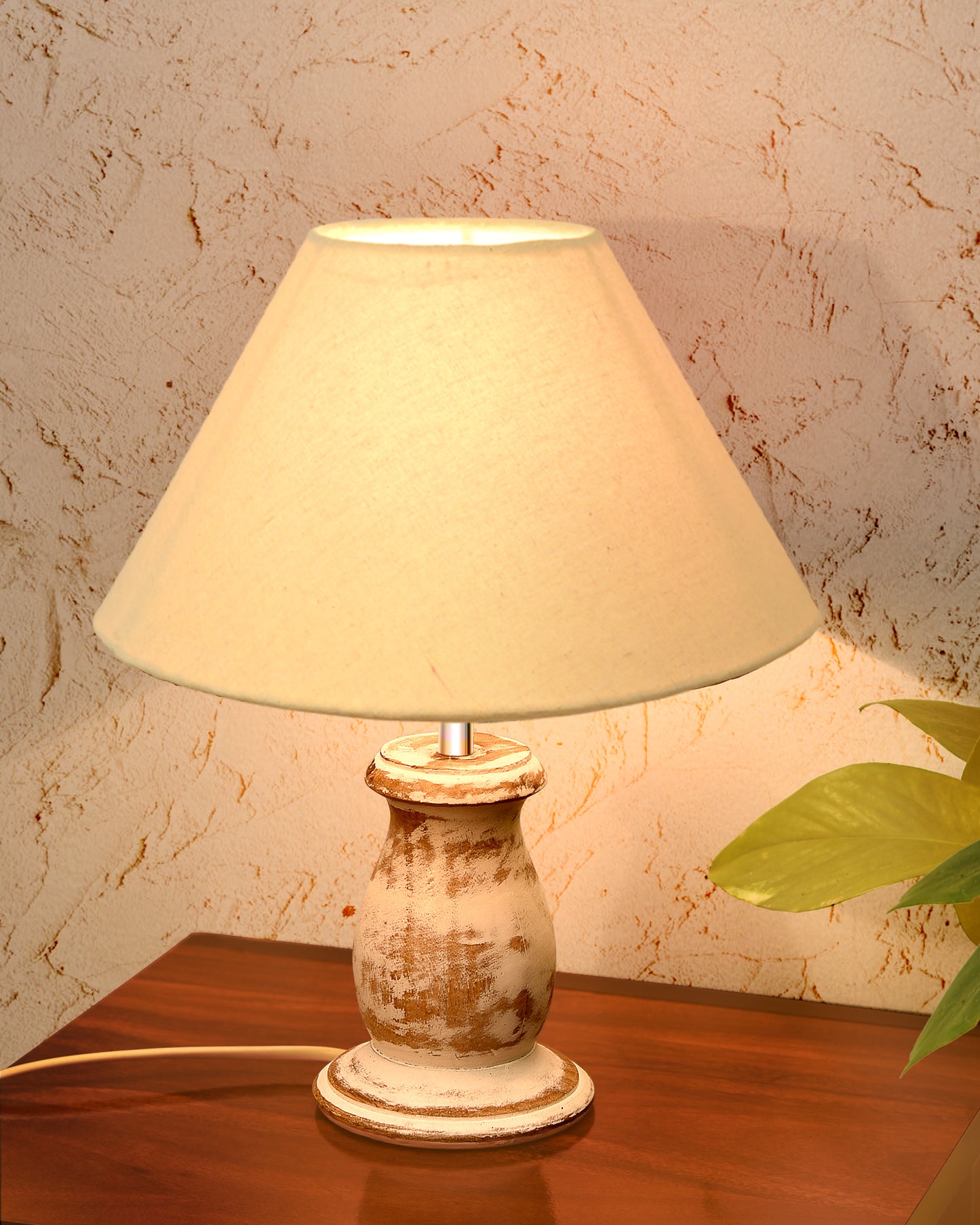 Mid Century Single Table Lamp for Living Room Farmhouse Linen Bedside Lamps for Bedroom Kids Room Dorm Office Mini-Guard, Whitewash, Birds Cone