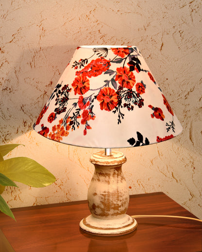 Mid Century Single Table Lamp for Living Room Farmhouse Linen Bedside Lamps for Bedroom Kids Room Dorm Office Mini-Guard, Whitewash, Birds Cone