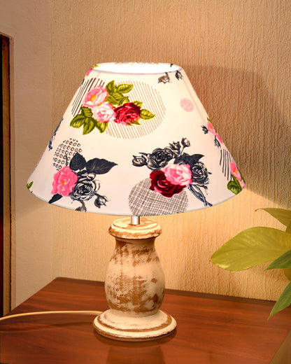 Mid Century Single Table Lamp for Living Room Farmhouse Linen Bedside Lamps for Bedroom Kids Room Dorm Office Mini-Guard, Whitewash, Birds Cone