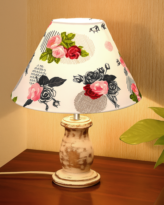 Mid Century Single Table Lamp for Living Room Farmhouse Linen Bedside Lamps for Bedroom Kids Room Dorm Office Mini-Guard, Whitewash, Birds Cone