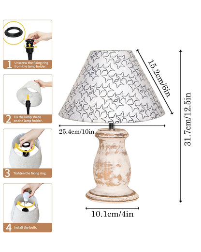 Mid Century Single Table Lamp for Living Room Farmhouse Linen Bedside Lamps for Bedroom Kids Room Dorm Office Mini-Guard, Whitewash, Birds Cone