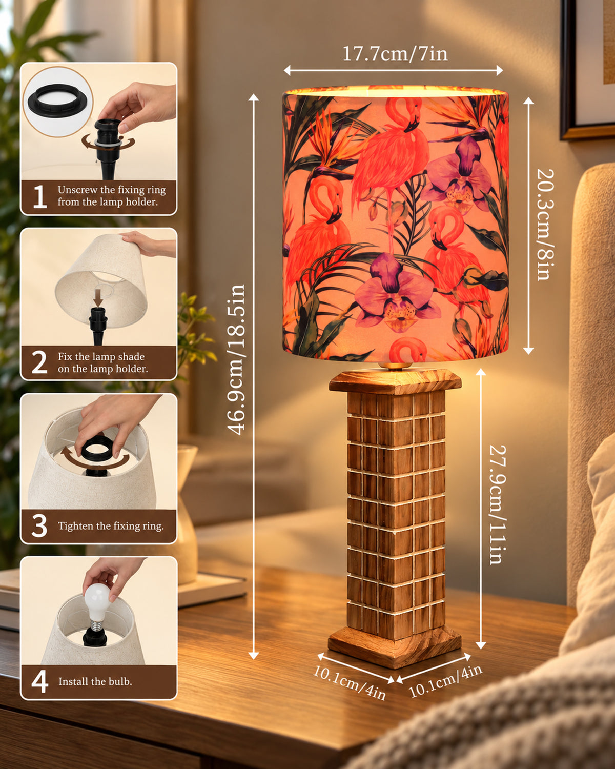 Rustic Beige Table Lamp New York Skyline with Fabric Shade, Table Light, Home Décor, Office, Gift, Jute Drum
