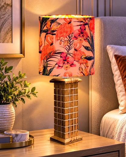 Rustic Beige Table Lamp New York Skyline with Fabric Shade, Table Light, Home Décor, Office, Gift, Jute Drum
