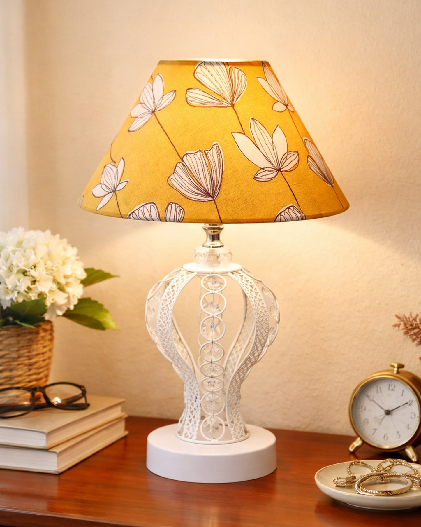 Modern Round Small Crystal Table Lamp,Contemporary Bedroom Bedside Nightstand Lamp,Desk Globe Lamp for Living Room Girls Kids Room, Strippy Vase , Grey Pleated