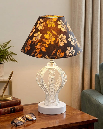 Modern Round Small Crystal Table Lamp,Contemporary Bedroom Bedside Nightstand Lamp,Desk Globe Lamp for Living Room Girls Kids Room, Strippy Vase , Grey Pleated