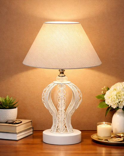 Modern Round Small Crystal Table Lamp,Contemporary Bedroom Bedside Nightstand Lamp,Desk Globe Lamp for Living Room Girls Kids Room, Strippy Vase , Grey Pleated