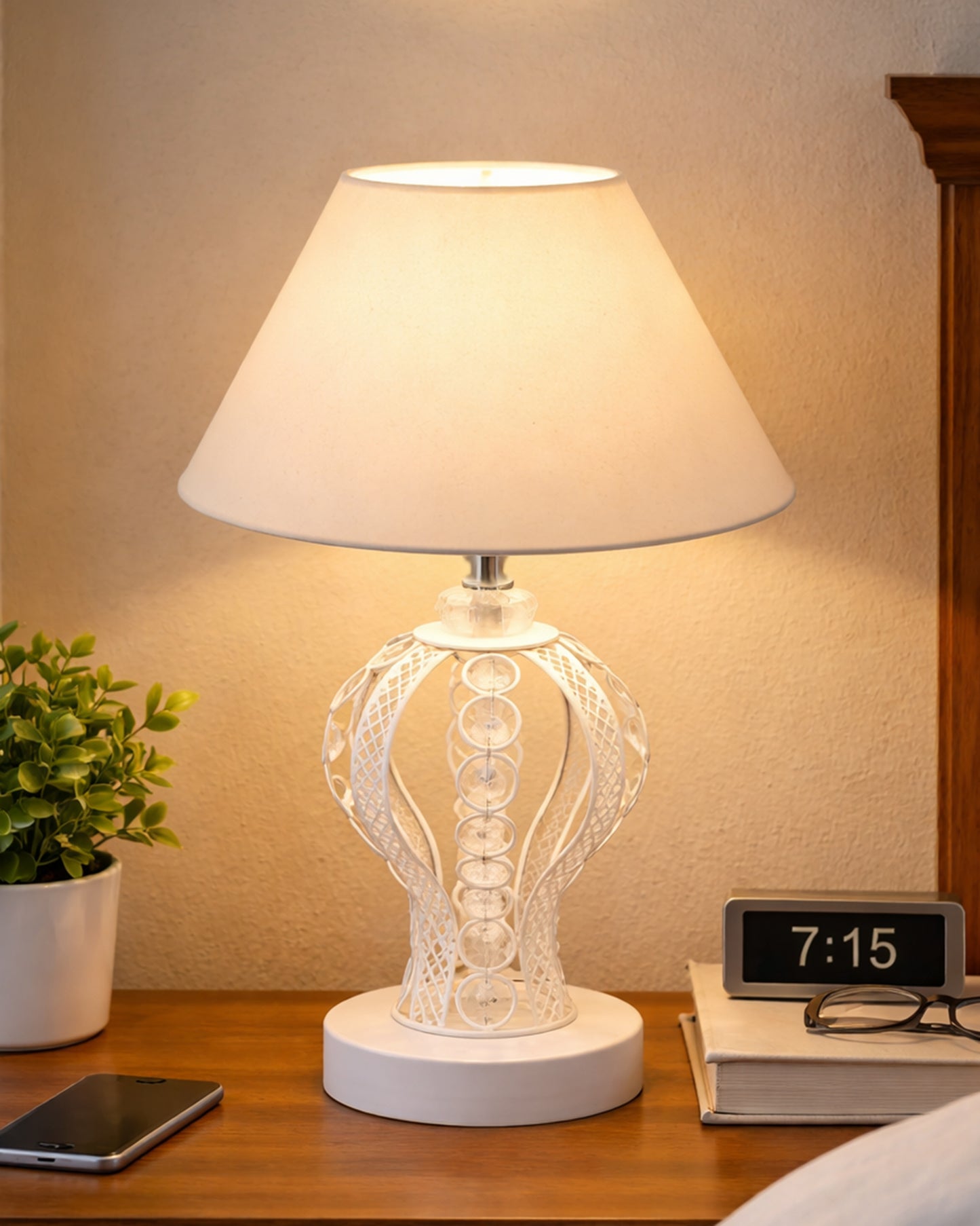 Modern Round Small Crystal Table Lamp,Contemporary Bedroom Bedside Nightstand Lamp,Desk Globe Lamp for Living Room Girls Kids Room, Strippy Vase , Grey Pleated