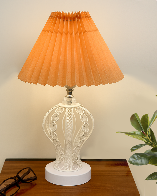 Modern Round Small Crystal Table Lamp,Contemporary Bedroom Bedside Nightstand Lamp,Desk Globe Lamp for Living Room Girls Kids Room, Strippy Vase , Grey Pleated