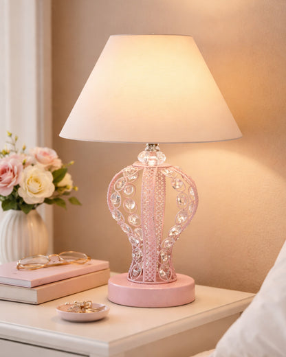Modern Round Small Crystal Table Lamp,Contemporary Bedroom Bedside Nightstand Lamp,Desk Globe Lamp for Living Room Girls Kids Room, Strippy Vase , Grey Pleated