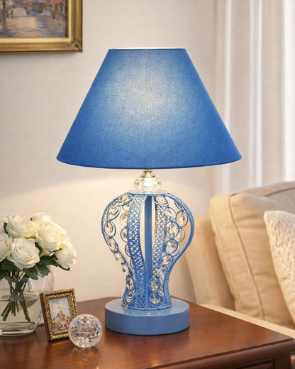 Modern Round Small Crystal Table Lamp,Contemporary Bedroom Bedside Nightstand Lamp,Desk Globe Lamp for Living Room Girls Kids Room, Strippy Vase , Grey Pleated