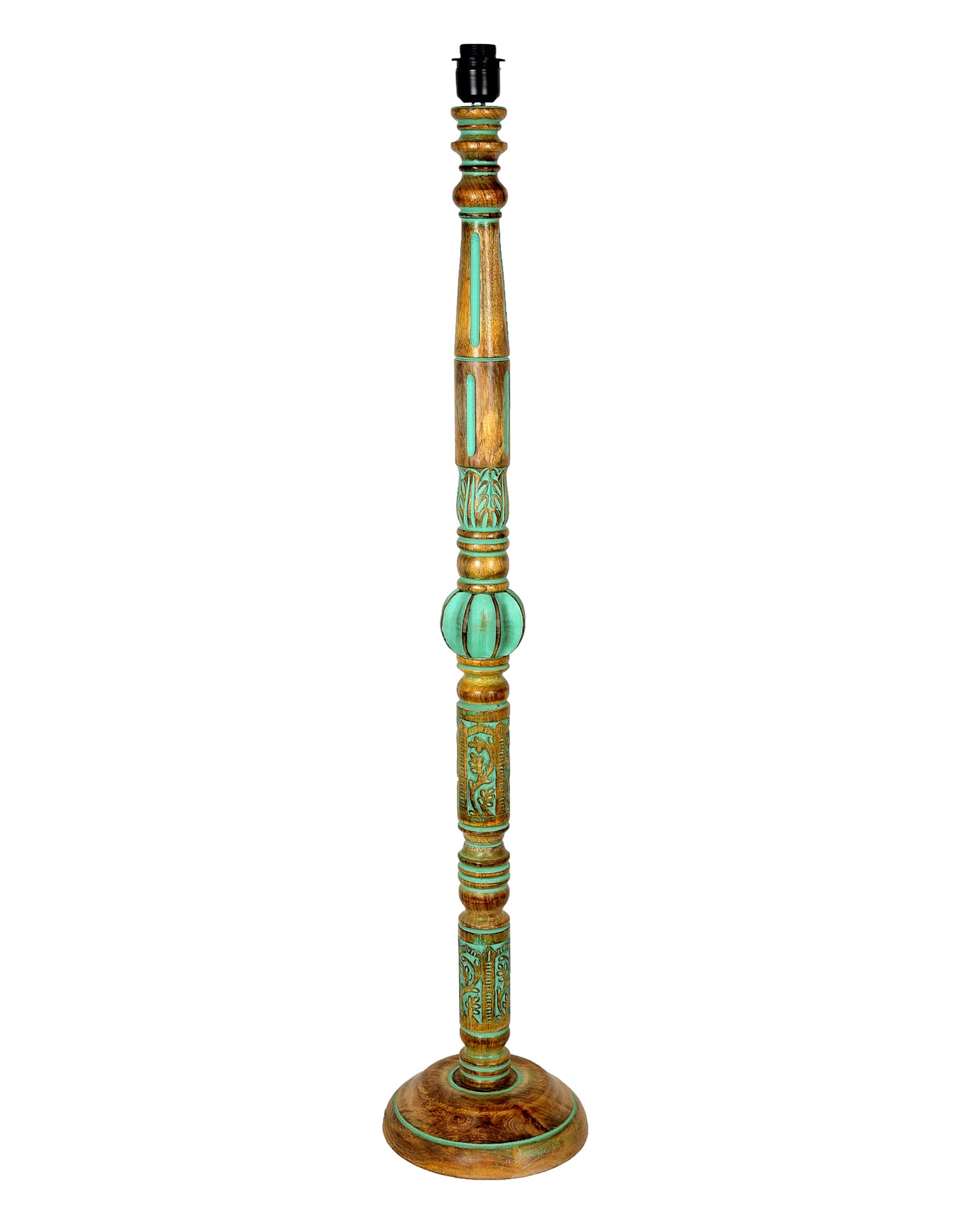 Royal Carving Antique Algae finish wooden floor lamp with Fabric Bird Shade for Beroom, Living room, corner standing lamp