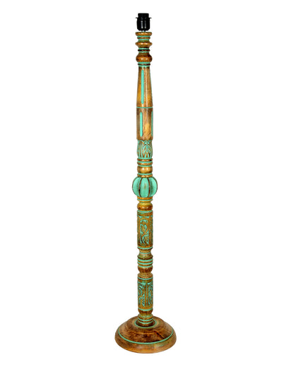 Royal Carving Antique Algae finish wooden floor lamp with Fabric Bird Shade for Beroom, Living room, corner standing lamp