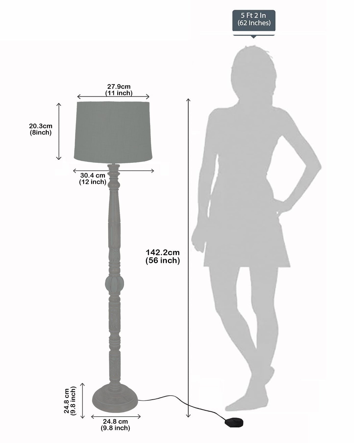 Royal Carving Antique White finish wooden floor lamp with Fabric Bird Shade