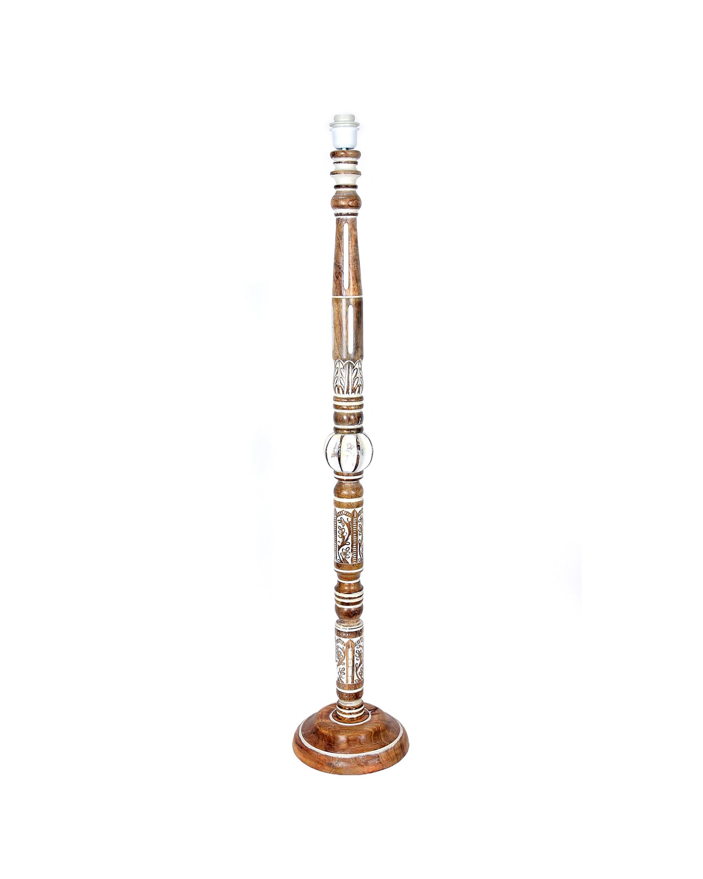 Royal Carving Antique White finish wooden floor lamp with Fabric Bird Shade