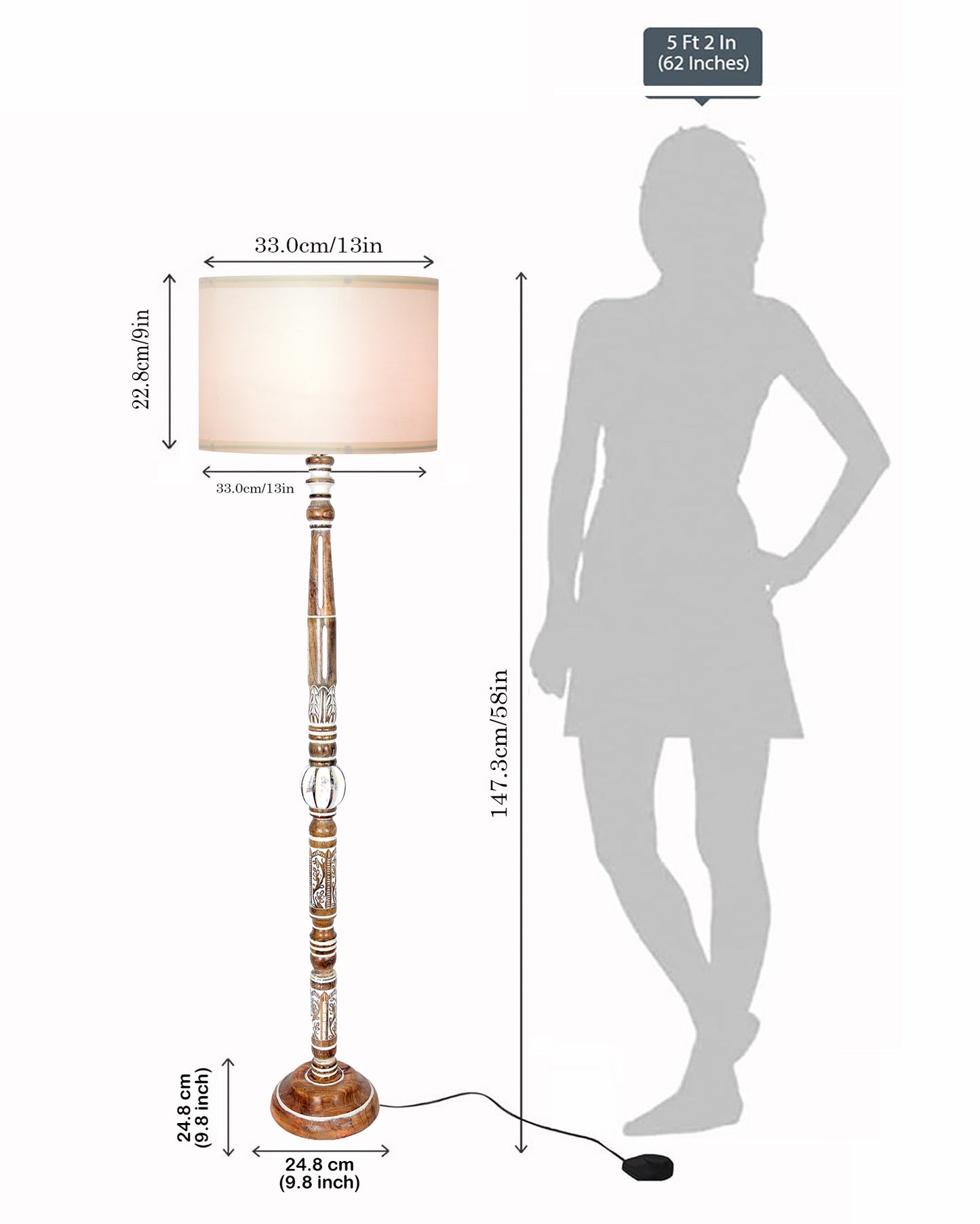 Royal Carving Antique White finish wooden floor lamp with Fabric Bird Shade