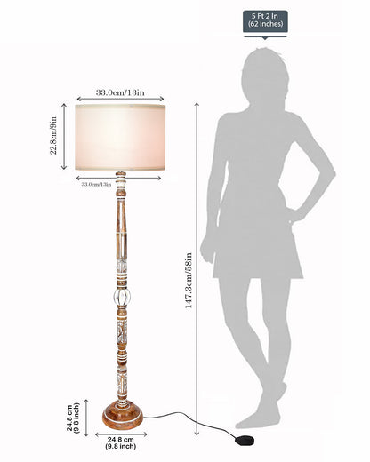 Royal Carving Antique White finish wooden floor lamp with Fabric Bird Shade