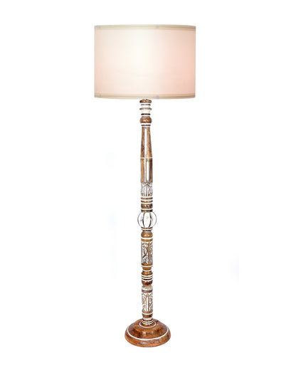 Royal Carving Antique White finish wooden floor lamp with Fabric Bird Shade