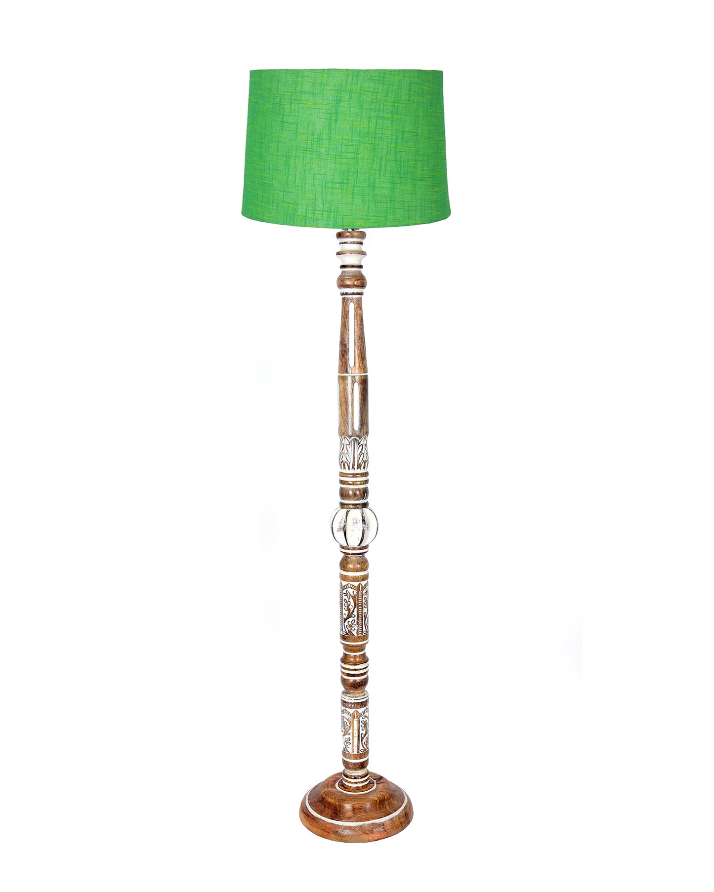 Royal Carving Antique White finish wooden floor lamp with Fabric Bird Shade