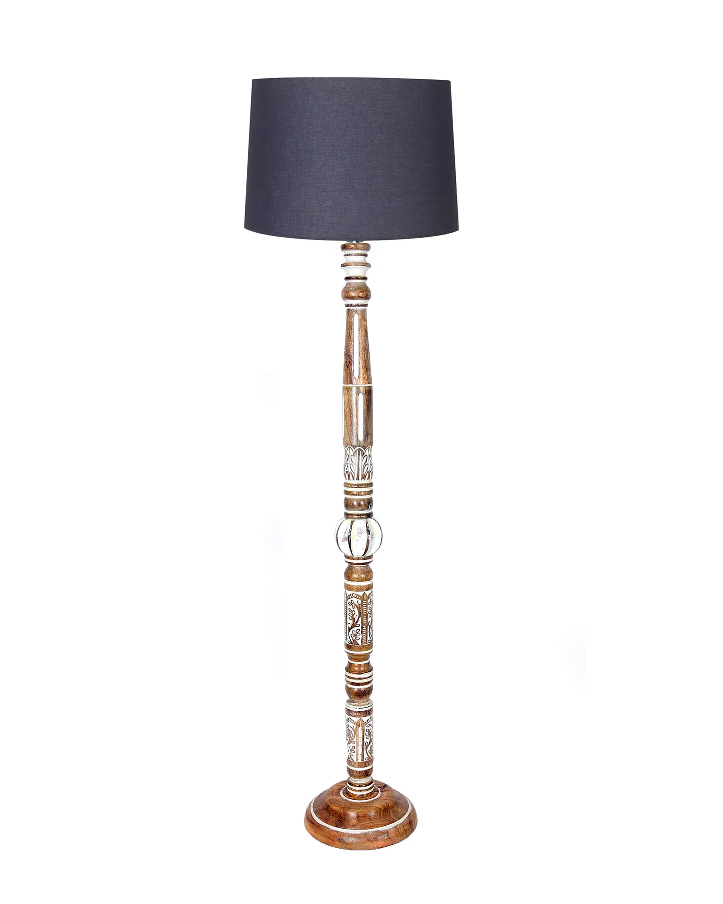 Royal Carving Antique White finish wooden floor lamp with Fabric Bird Shade