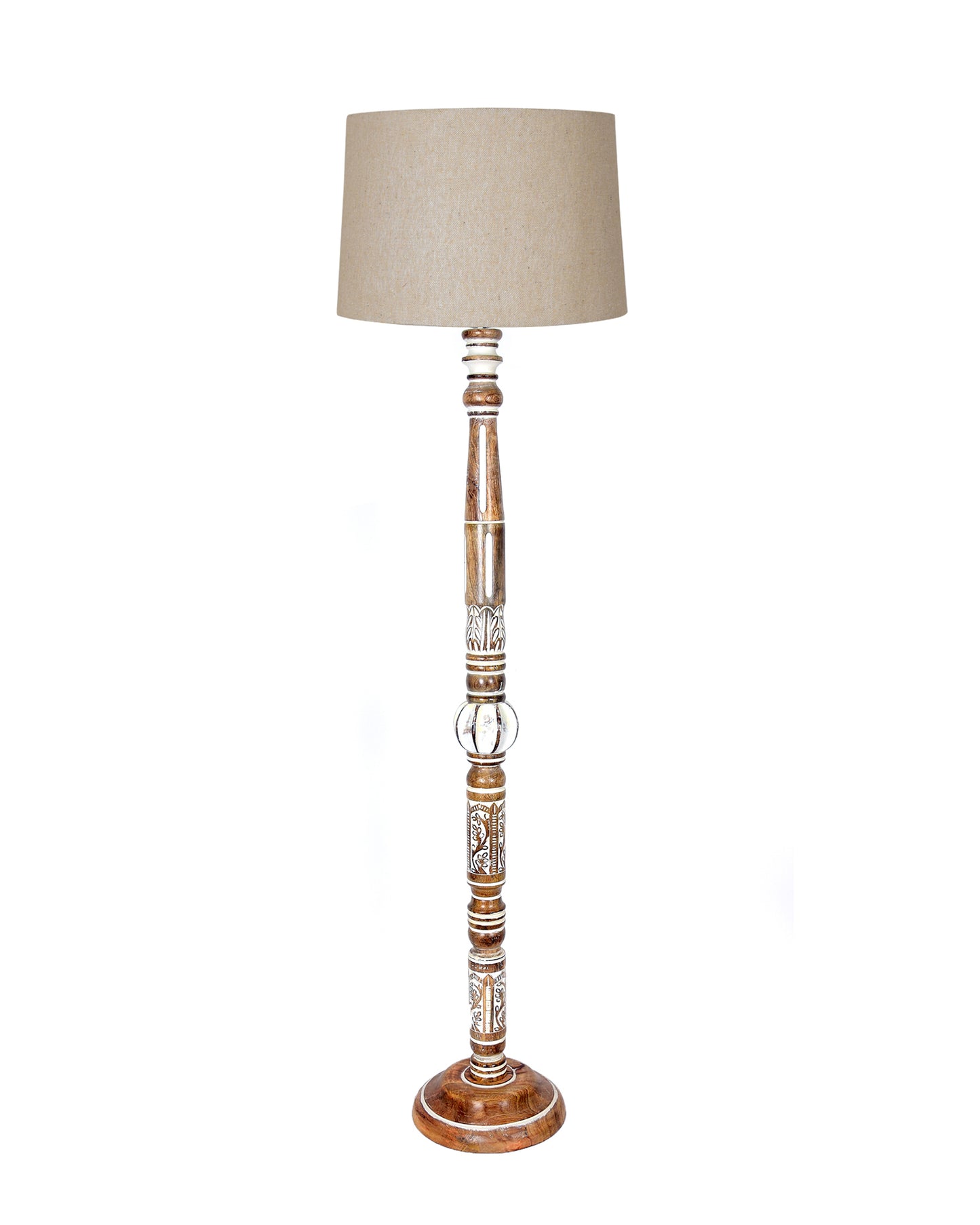 Royal Carving Antique White finish wooden floor lamp with Fabric Bird Shade