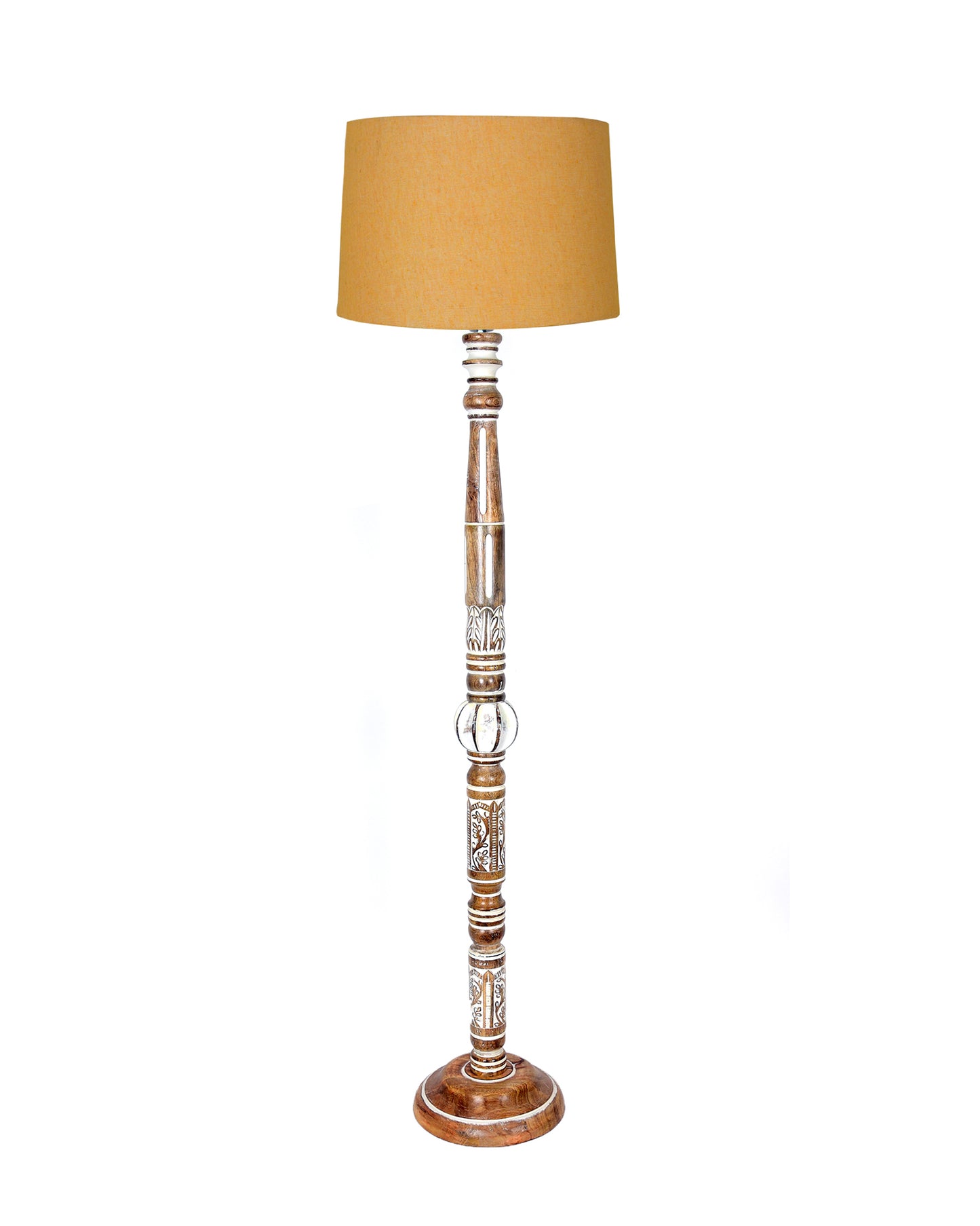 Royal Carving Antique White finish wooden floor lamp with Fabric Bird Shade