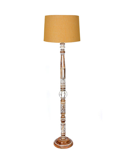 Royal Carving Antique White finish wooden floor lamp with Fabric Bird Shade