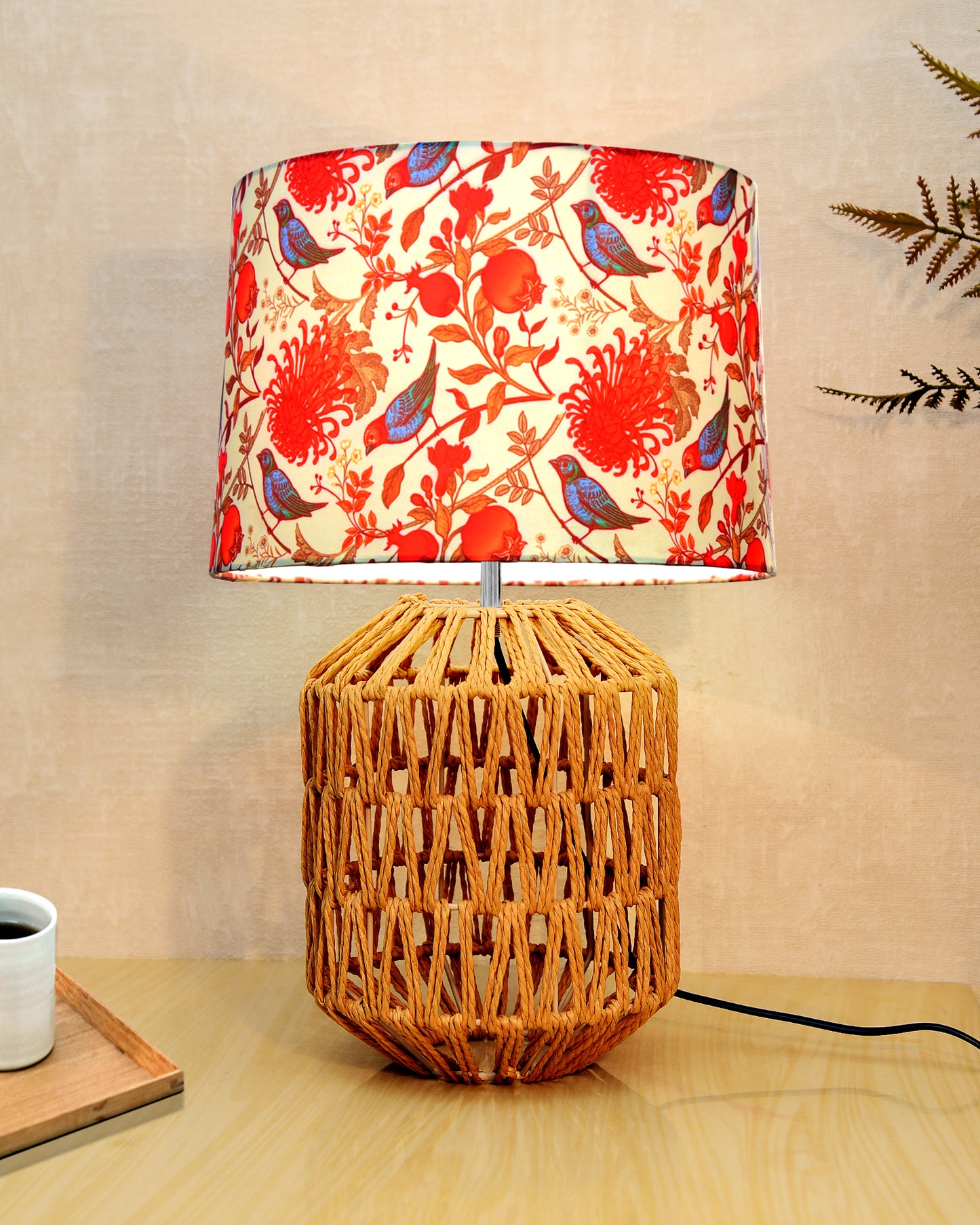 Seagrass Weave Table Lamp Coastal Cottage Bedside Desk Nightstand Lamp for Bedroom Living Room Office College Bookcase Natural Handmade Oval, Bird Drum