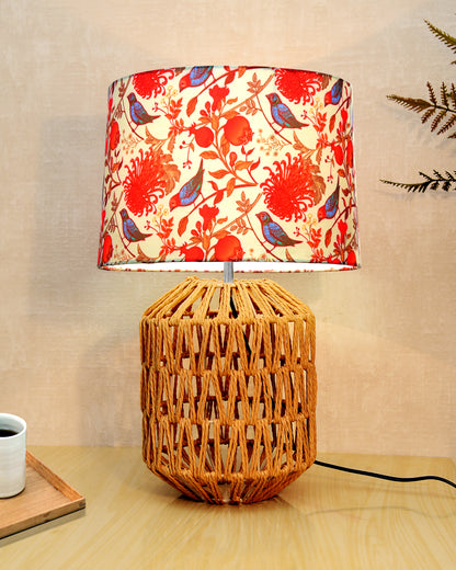 Seagrass Weave Table Lamp Coastal Cottage Bedside Desk Nightstand Lamp for Bedroom Living Room Office College Bookcase Natural Handmade Oval, Bird Drum