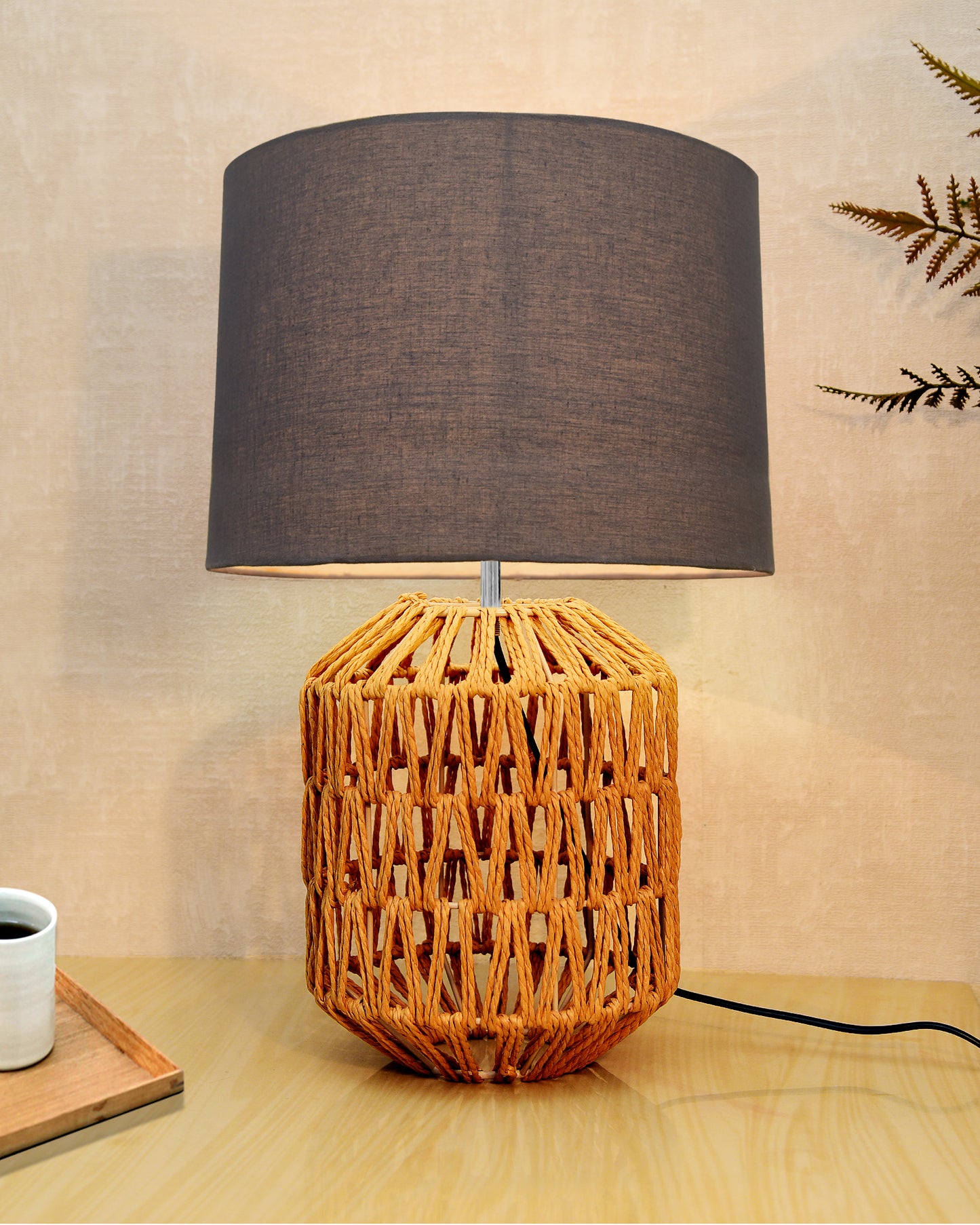 Seagrass Weave Table Lamp Coastal Cottage Bedside Desk Nightstand Lamp for Bedroom Living Room Office College Bookcase Natural Handmade Oval, Bird Drum