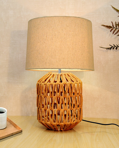 Seagrass Weave Table Lamp Coastal Cottage Bedside Desk Nightstand Lamp for Bedroom Living Room Office College Bookcase Natural Handmade Oval, Bird Drum