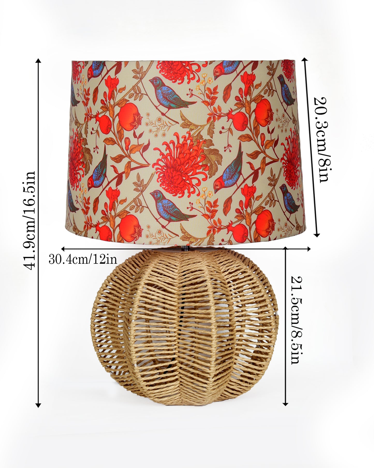 Seagrass Weave Table Lamp Coastal Cottage Bedside Desk Nightstand Lamp for Bedroom Living Room Office College Bookcase Natural Handmade Sphere, Bird Drum