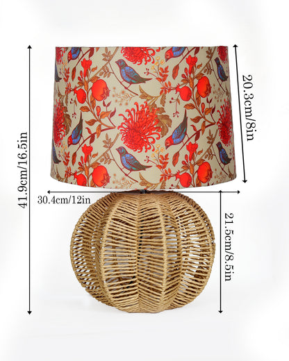 Seagrass Weave Table Lamp Coastal Cottage Bedside Desk Nightstand Lamp for Bedroom Living Room Office College Bookcase Natural Handmade Sphere, Bird Drum