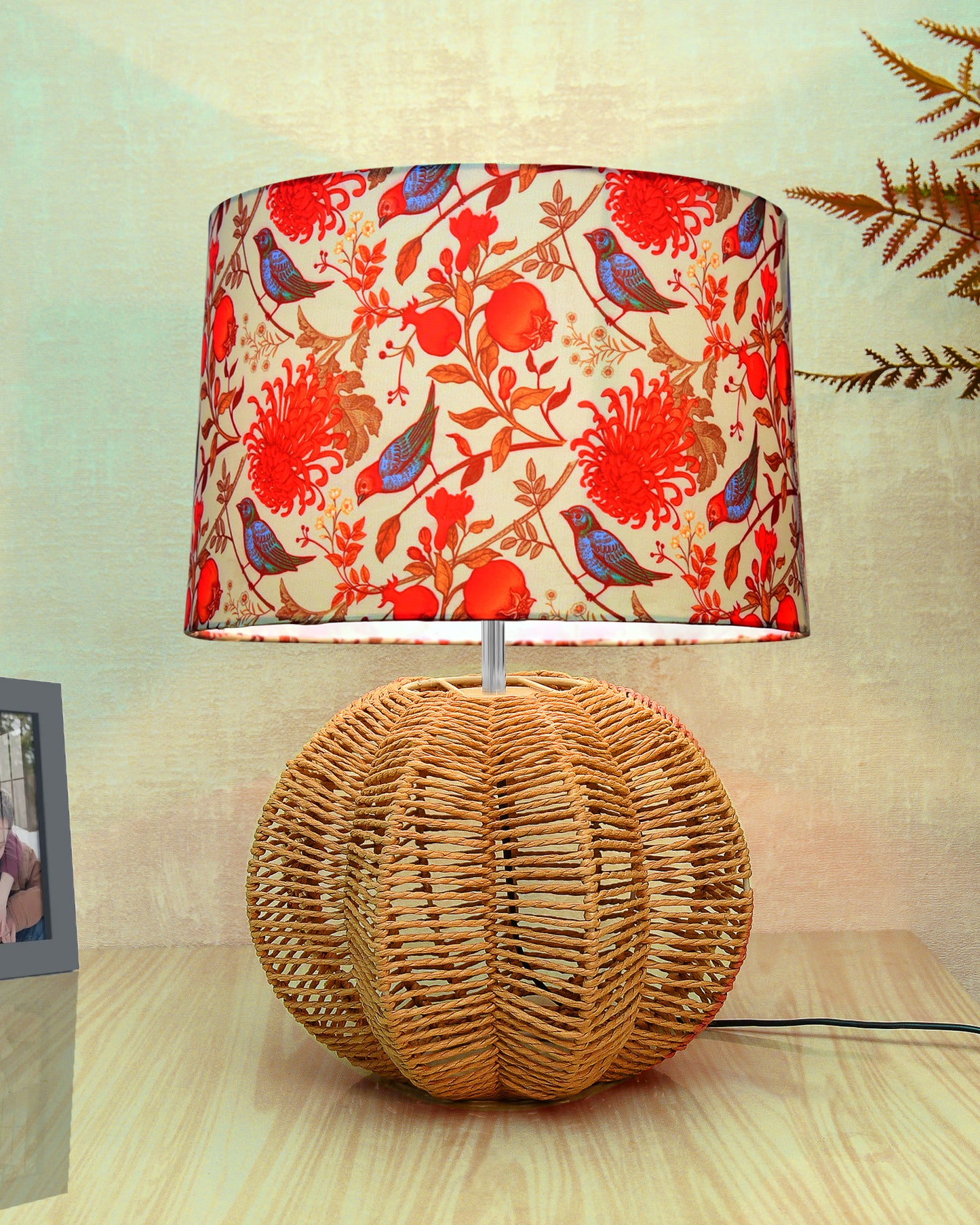 Seagrass Weave Table Lamp Coastal Cottage Bedside Desk Nightstand Lamp for Bedroom Living Room Office College Bookcase Natural Handmade Sphere, Bird Drum