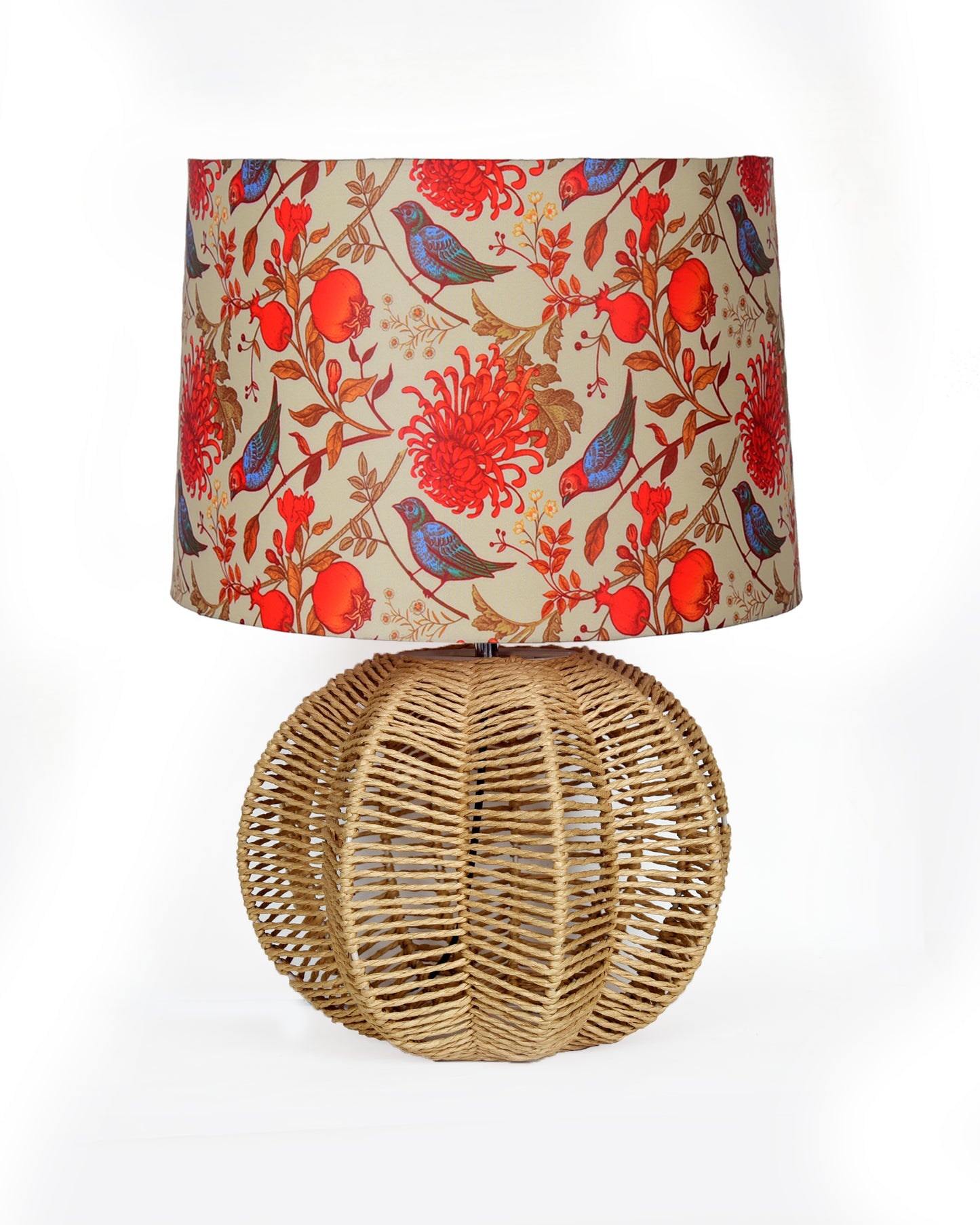 Seagrass Weave Table Lamp Coastal Cottage Bedside Desk Nightstand Lamp for Bedroom Living Room Office College Bookcase Natural Handmade Sphere, Bird Drum