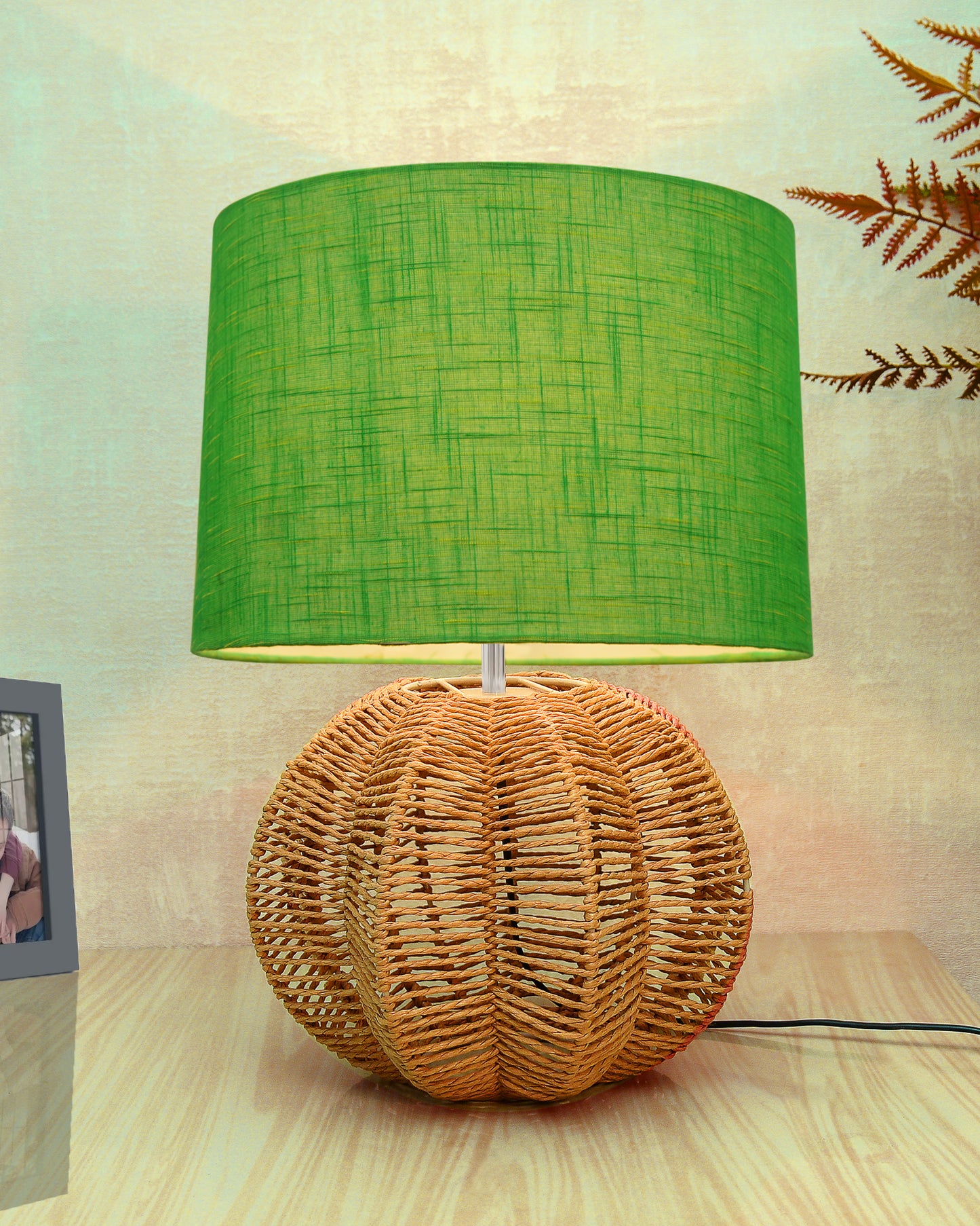 Seagrass Weave Table Lamp Coastal Cottage Bedside Desk Nightstand Lamp for Bedroom Living Room Office College Bookcase Natural Handmade Sphere, Bird Drum