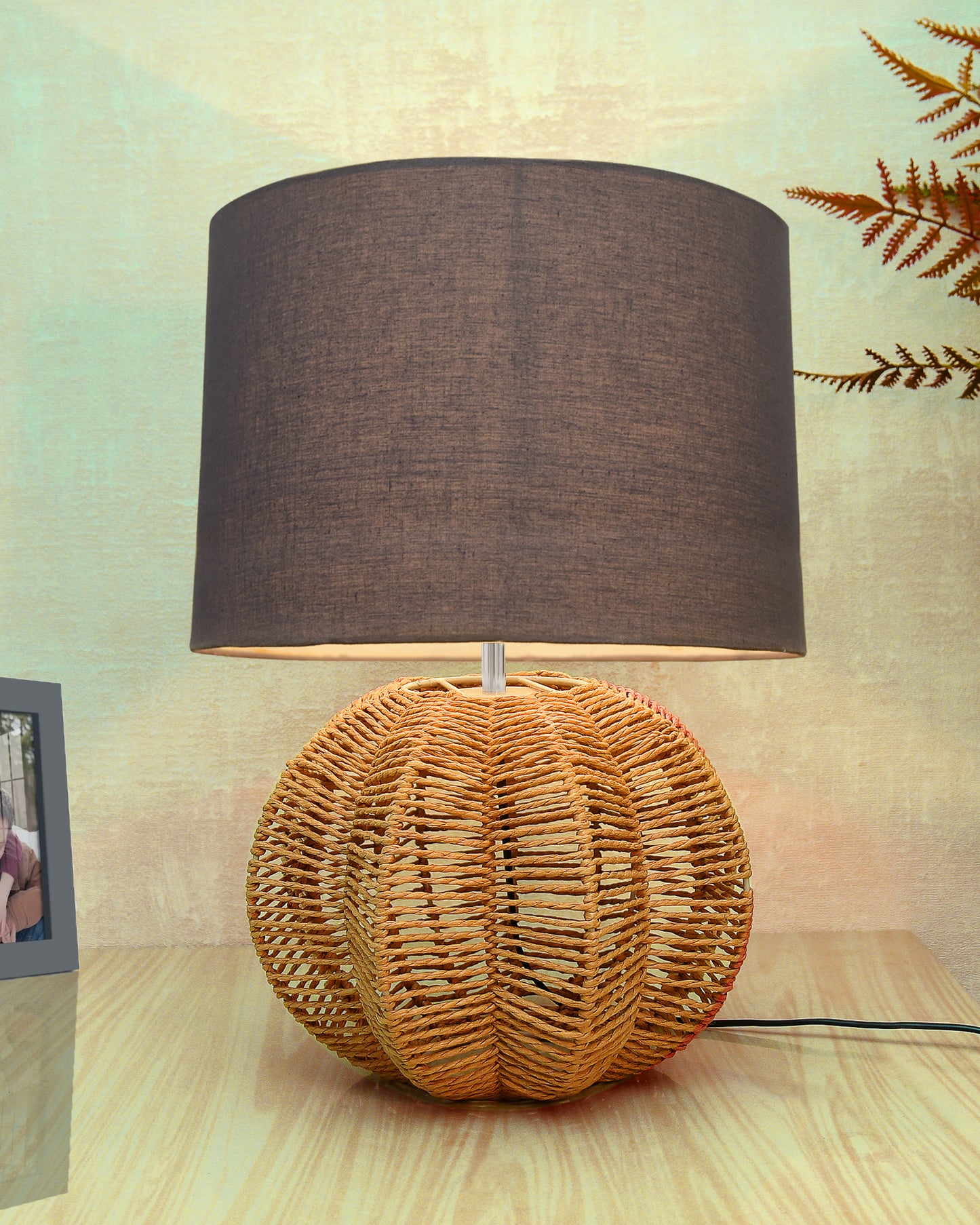 Seagrass Weave Table Lamp Coastal Cottage Bedside Desk Nightstand Lamp for Bedroom Living Room Office College Bookcase Natural Handmade Sphere, Bird Drum