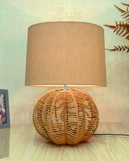 Seagrass Weave Table Lamp Coastal Cottage Bedside Desk Nightstand Lamp for Bedroom Living Room Office College Bookcase Natural Handmade Sphere, Bird Drum
